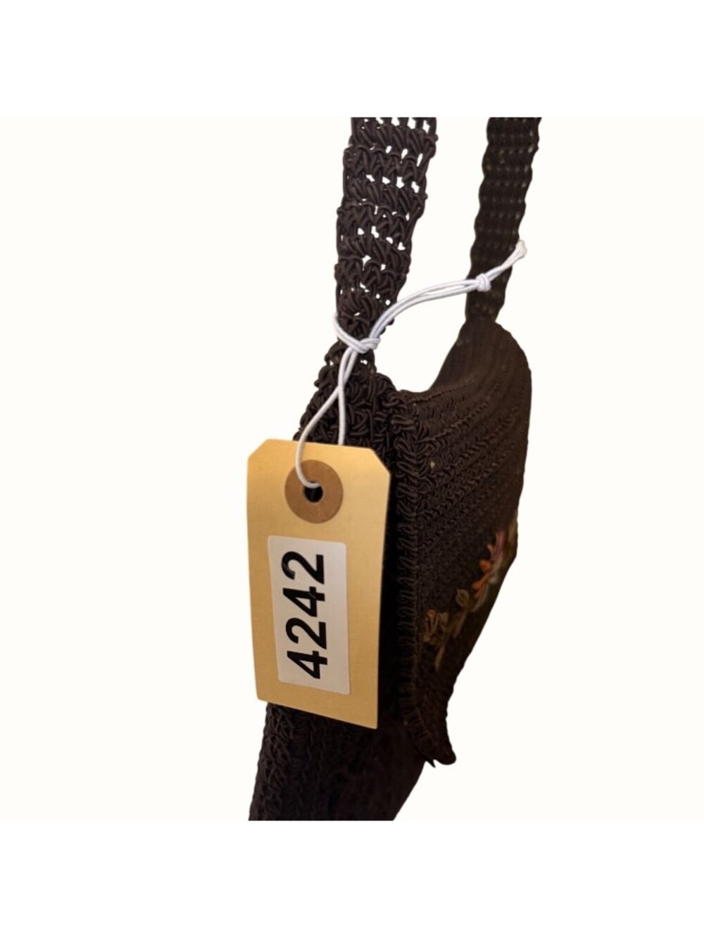 Vintage Boho Crocheted Dark Brown Crossbody Bag With Floral Embroidery Beautiful - Picture 9 of 9